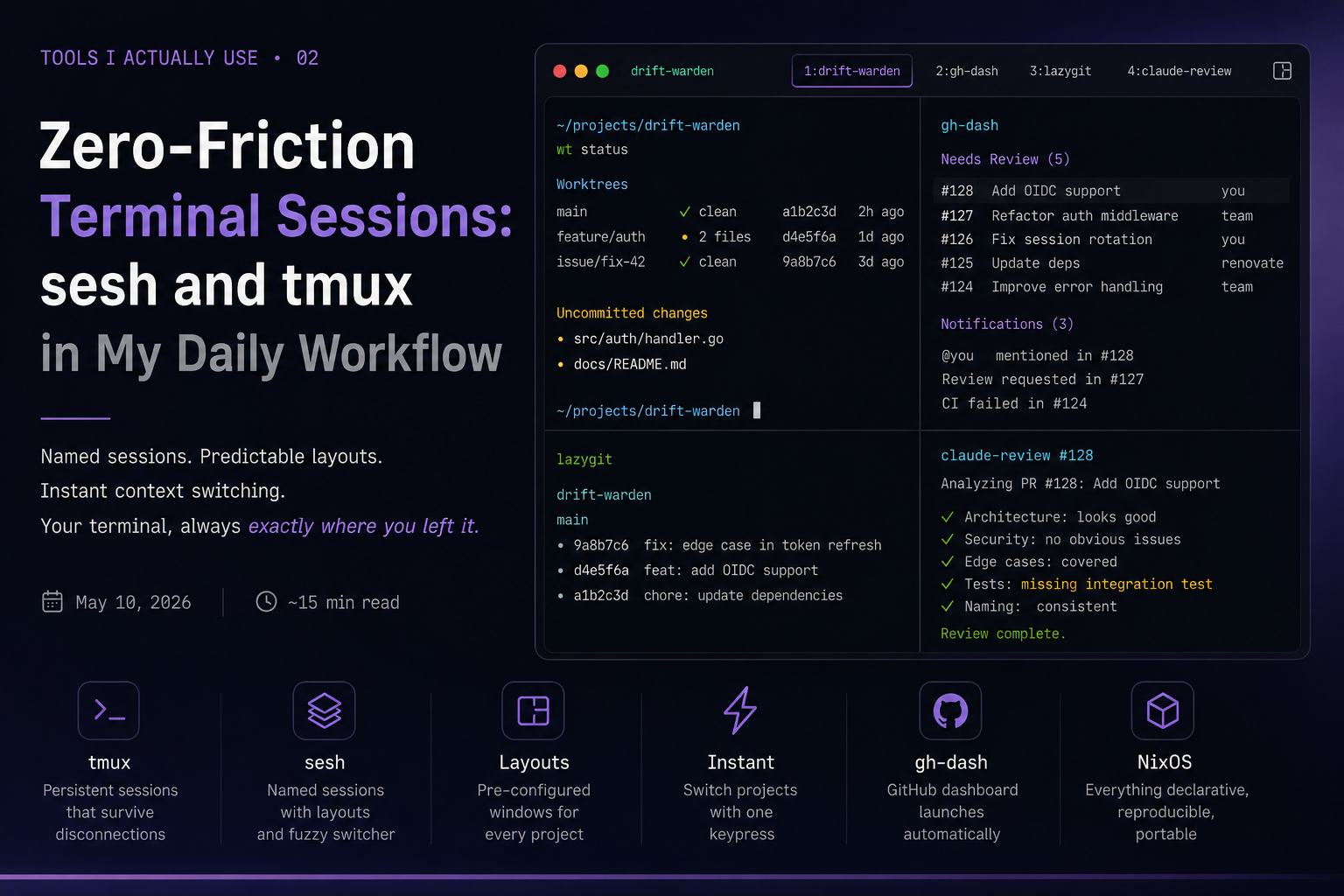 Zero-Friction Terminal Sessions: sesh and tmux in My Daily Workflow